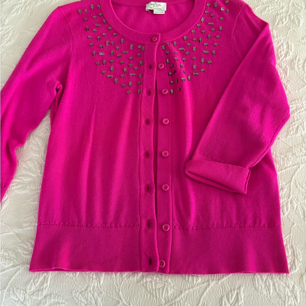 Kate Spade Hot Pink Cardigan with jewels - Picture 7 of 7